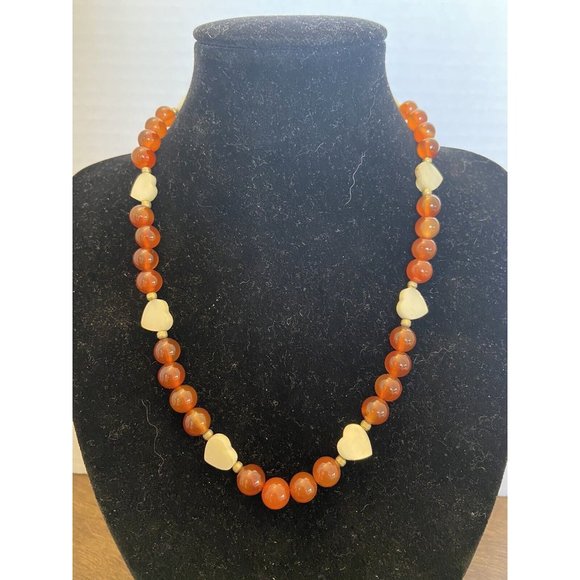 Jewelry - 16" orange/brown beads with shell hearts necklace
